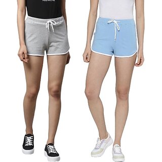 SHE PURE LUXURY WEAR Pack of 2 Solid Women Grey, Blue Hotpants