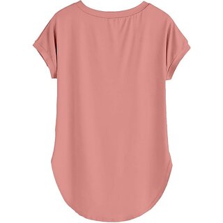 SHE PURE LUXURY WEAR Women Solid Round Neck Pure Cotton Pink T-Shirt
