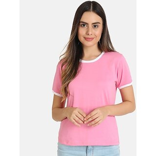 SHE PURE LUXURY WEAR Women Solid Round Neck Reversible Organic Cotton Pink T-Shirt