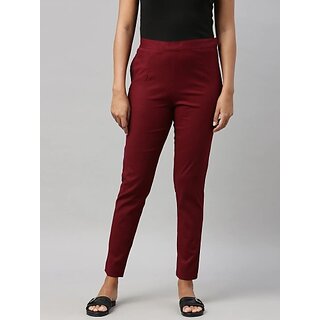 SHE PURE LUXURY WEAR Women Regular Fit Maroon Pure Cotton Trousers