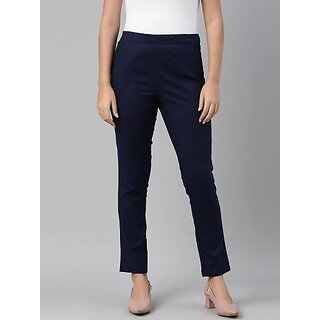 SHE PURE LUXURY WEAR Women Regular Fit Dark Blue Pure Cotton Trousers
