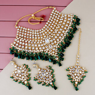 Lucky Jewellery Traditional 18k Gold Plated Green Color Dulhan Choker Kundan Bridal Set (2092-L1SK-KD124-GG)