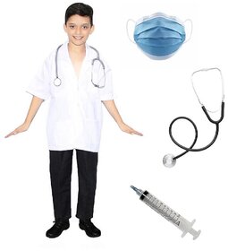 Kaku Fancy Dresses Our Community Helper Doctor Costume for Kids  Doctor Coat with Stethoscope, Facemask  Toy Injection