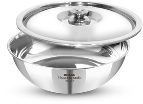 Dhara Stainless Steel Gas and Induction Compatible Triply Tasla with Lid 3.5 Liter, 28 cm Dia, 2.5mm Thickness