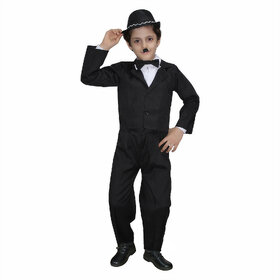 Kaku Fancy Dresses Comic Character Charlie Chaplin Costume -Black  White For Boys