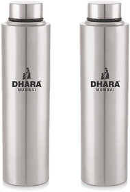 Dhara Stainless Steel Everfresh Fridge Water Bottle Silver Pack of 2 Pieces 1000 ml Each