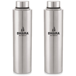 Dhara Stainless Steel Everfresh Fridge Water Bottle Silver Pack of 2 Pieces 1000 ml Each