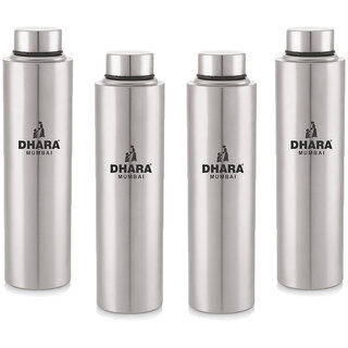 Dhara Stainless Steel Everfresh Fridge Water Bottle Silver Pack of 4 Pieces 1000 ml Each