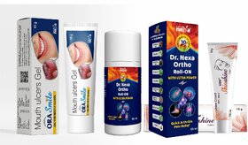 (Combo Of 3) Indkus Nexa Mouth Gel 15 Gm , Ortho Roll On 60 ML, Skinshine Cream 15 gm