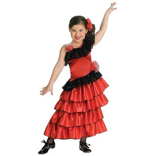 Kaku Fancy Dresses Spanish Girl Global Ethnic Costume -Red  Black, For Girls