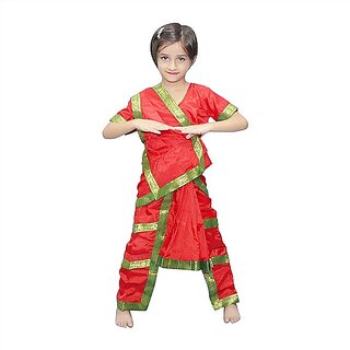 Kaku Fancy Dresses Ethnic Bharatnatyam Dance Costume -Red, For Girls