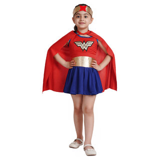 Kaku Fancy Dresses Wonder Woman Superhero Girl Costume - Multicolour, for Girls