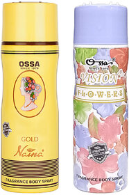 Ossa Gold Naina And Vision Flower Body Spray For Men And Women  Musk And Floral Long Lasting Aroma  200ml Each (Pack of 2)