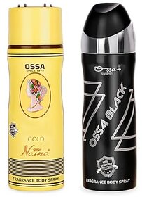 Ossa Black And Gold Naina Body Spray For Men And Women  Woody And Floral Long Lasting Aroma  200ml Each (Pack of 2)