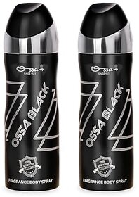 Ossa Black Body Spray For Men  Ambery Woody And Citrusy Long Lasting Aroma  200ml Each (Pack of 2)