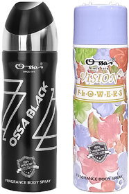 Ossa Black And Vision Flower Body Spray For Men And Women  Woody And Floral Long Lasting Aroma  200ml Each (Pack of 2)