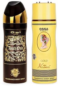 Ossa Touch Oud And Gold Naina Body Spray For Men And Women  Woody And Floral Long Lasting Aroma  200ml Each (Pack of 2)