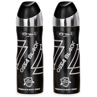 Ossa Black Body Spray For Men  Ambery Woody And Citrusy Long Lasting Aroma  200ml Each (Pack of 2)