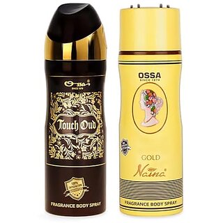 Ossa Touch Oud And Gold Naina Body Spray For Men And Women  Woody And Floral Long Lasting Aroma  200ml Each (Pack of 2)