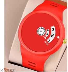 HRV Red Fancy Hands Round Pu Boy and Men Watch