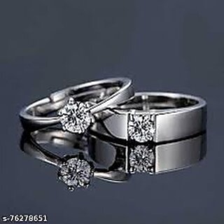Natural Diamond Couple Ring Lab Certified American Diamond Silver Plated Couple Ring
