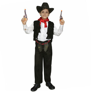 Kaku Fancy Dresses Cow Boy Horse Riding Costume -Black  White / Cow Boy Costume For Boys