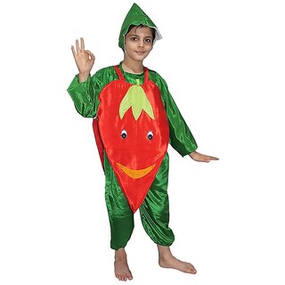 Kaku Fancy Dresses Red Chilly Vegetables Costume -Red  Green, for Boys  Girls