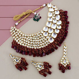 LUCKY JEWELLERY Meenakari 18K Gold plated Maroon color dibbi Kundan Necklace Set (8656-M4SK-1568-M)