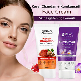 Globus Naturals Skin Lightening Kesar Chandan & Skin Brightening Kumkumadi Face Cream 50 gm Combo Pack, Set of 2
