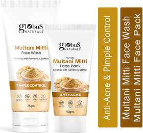 Globus Naturals Face Care Combo Set of 2- Multani Mitti Face Wash 75gm and Multani Mitti Face Pack 50 gm
