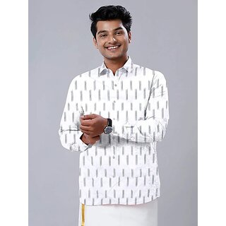 OMSAIFAB Men Printed Casual White Shirt