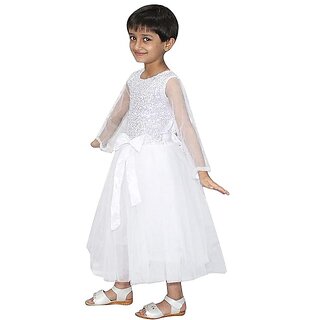 Kaku Fancy Dresses White Princess Long Net Gown - White, For Girls