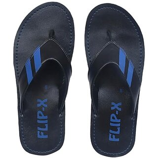 LEACO Men Slippers By FLIP X - Premium Black Leatherette Slippers Comfort and Style Soft Padded Anti Slippery Premium Design Extra Durable