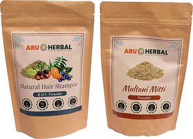 Aruherbalamla,Reetha Shikakai Neem Aloevera,Bhringraj,Shankhpushpi Multani Mitti (350 G)