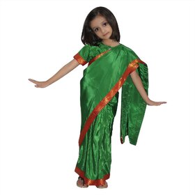 Kaku Fancy Dresses Indian Ethnic Wear Pre-Stiched Saree With Blouse - Green, For Girls
