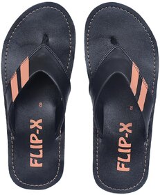 LEACO Men Slippers By FLIP X - Premium Black Leatherette Slippers Comfort and Style Soft Padded Anti Slippery Premium Design Extra Durable