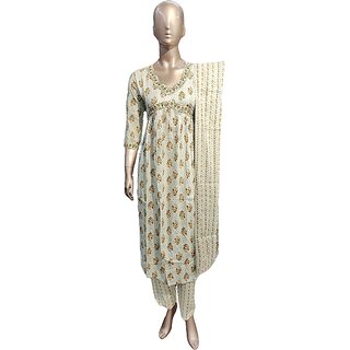 Women's Cotton Printed Alia cut kurta, Pant and Dupatta set for any attractive look.