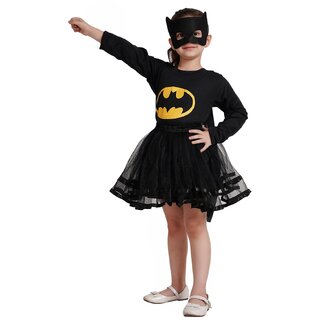 Kaku Fancy Dresses Bat Super Hero Costume For Girls-Black, for Girls