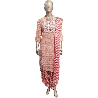 Women's Cotton Embroidered  Beautiful Printed Kurta, Pant and Dupatta set.