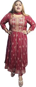 Women's Rayon Embroidered, Traditional Printed Anarkali Kurta, Pant and Dupatta set for Traditional look.