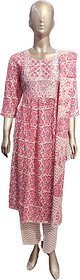 Women's Cotton Embroidered, Beautiful Printed Anarkali Kurta, Pant and Dupatta set.