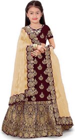 Heaven Blue Girls Lehenga Choli Ethnic Wear Embroidered Lehnga Ghagra Choli Dupatta Set Maroon Pack of 1