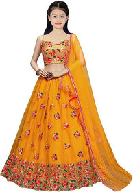 Heaven Blue Girls Lehenga Choli Ethnic Wear Embroidered Lehnga Lehenga Choli Yellow Pack of 1