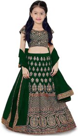 Heaven Blue Girls Lehenga Choli Ethnic Wear Embroidered Lehnga Lehenga Choli and Dupatta Set Green Pack of 1