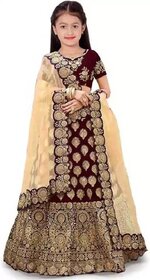 Heaven Blue Girls Lehenga Choli Ethnic Wear Embroidered Lehnga Lehenga Choli and Dupatta Set Maroon Pack of 1
