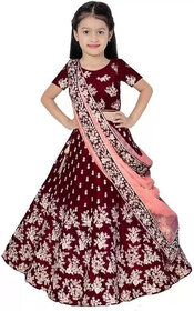 Heaven Blue Girls Lehenga Choli Ethnic Wear Embroidered Lehnga Lehenga Choli and Dupatta Set Maroon Pack of 1