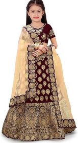 Heaven Blue Girls Lehenga Choli Ethnic Wear Self Design Lehnga Lehenga Choli and Dupatta Set Maroon Pack of 1