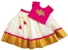 Heaven Blue Girls Lehenga Choli Fusion Wear Embroidered Lehnga Lehenga Choli Pink Pack of 1