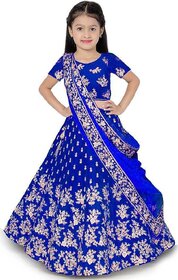 Heaven Blue Girls Lehenga Choli Ethnic Wear Solid Lehnga Lehenga Choli and Dupatta Set Light Blue Pack of 1
