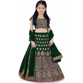 Heaven Blue Girls Lehenga Choli Ethnic Wear Embroidered Lehnga Lehenga Choli Dark Green (Pack of 1)